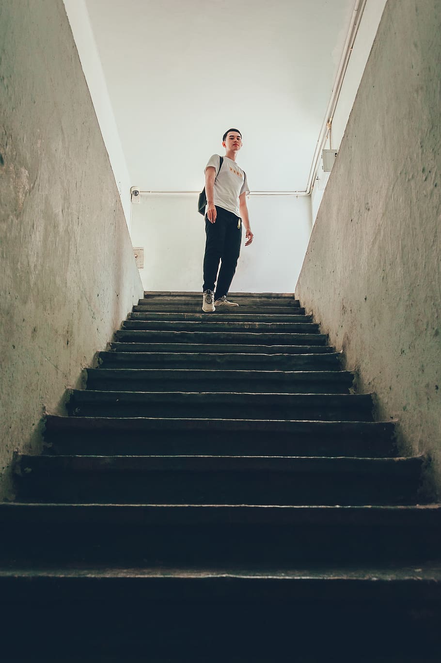 Person On Stairs, man, steps, staircase, full length, architecture HD wallpaper