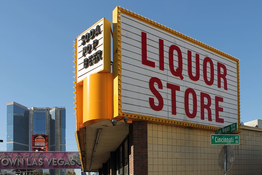las vegas, alcohol, liquor store, text, communication, sign, HD wallpaper