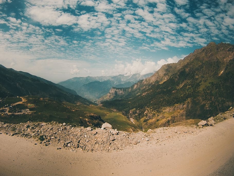 Fisheye Photography of Mountain Range, adventure, clouds, dawn HD wallpaper