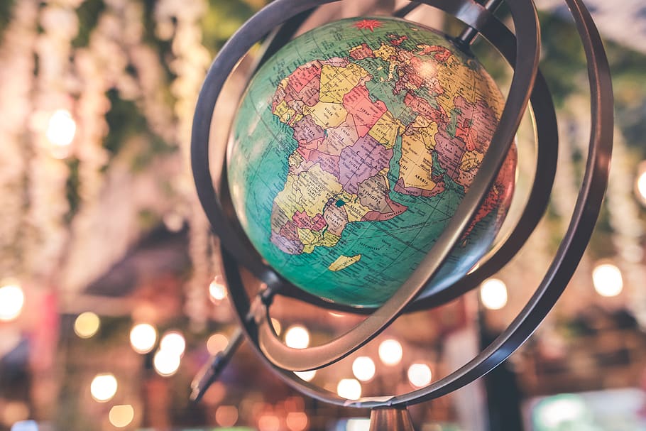 Black and Green Desk Globe, close-up, geography, map, object HD wallpaper
