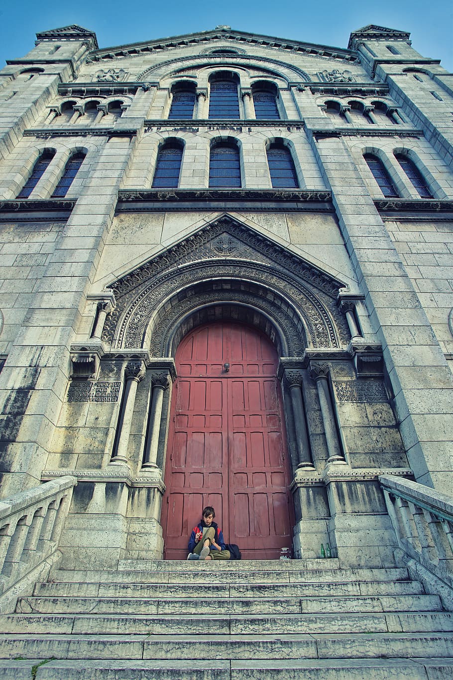 brown cathedral, door, person, human, building, architecture HD wallpaper