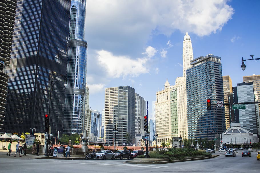 traffic light, downtown, city, building, urban, road, metropolis HD wallpaper