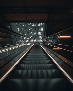 black and gray escalator inside building, handrail, banister HD wallpaper
