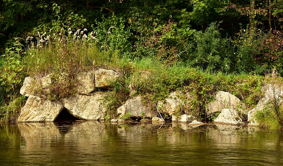 bank, riverside, nature, water, waters, green, landscape, stones HD wallpaper