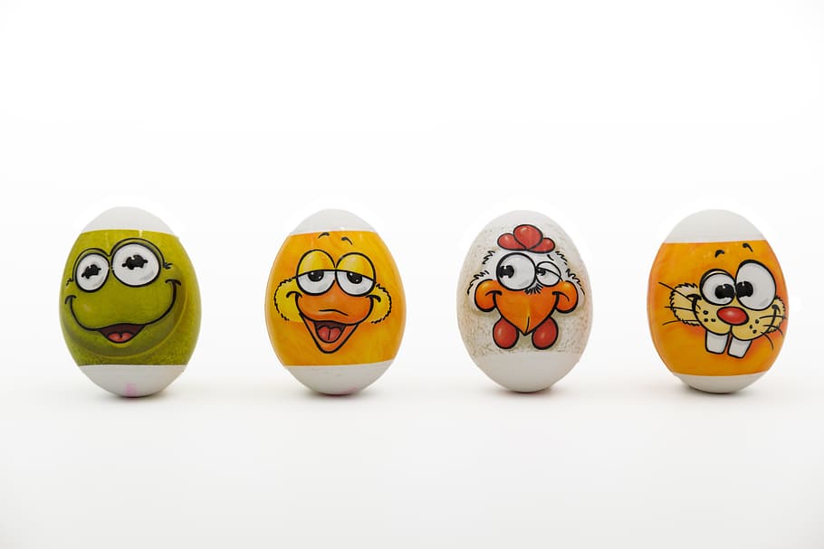 easter eggs, easter celebration, colorful, frog, duck, hare HD wallpaper