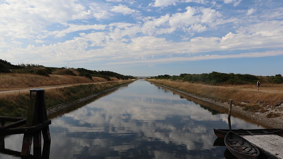 denmark, summer, culture, clouds, landscape, mirroring, water HD wallpaper