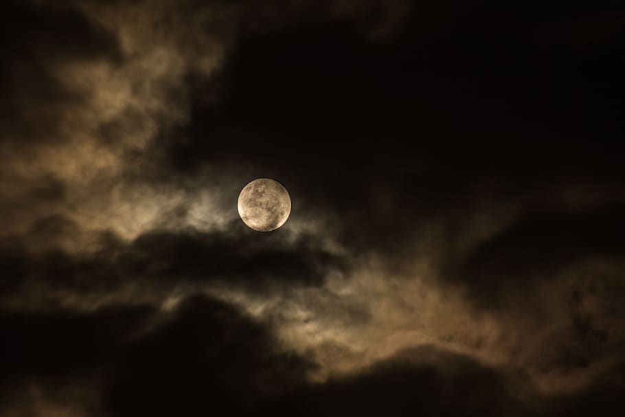 dark, night, clouds, sky, moon, round, circle, cloud - sky HD wallpaper
