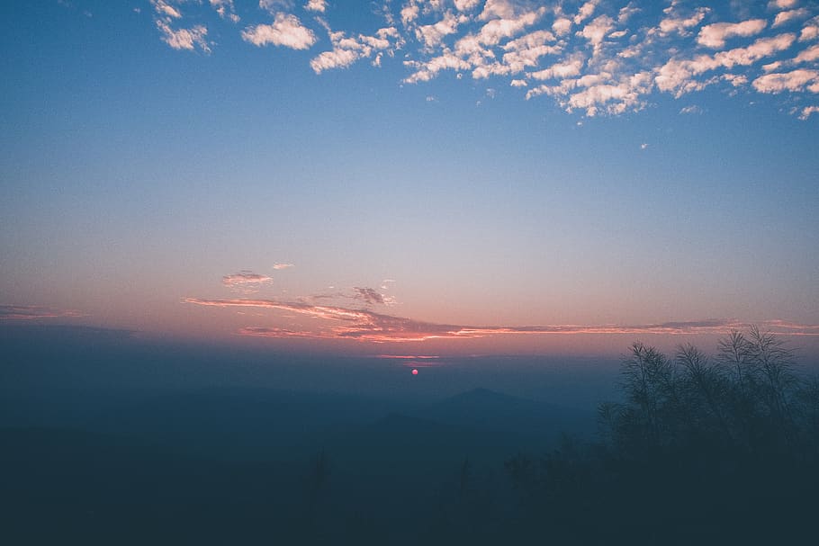 blue sky and white clouds, nature, outdoors, dusk, sunset, red sky HD wallpaper