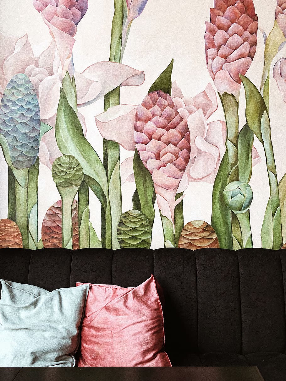 Two Gray and Pink Throw Pillows, background, beautiful, blooming HD wallpaper