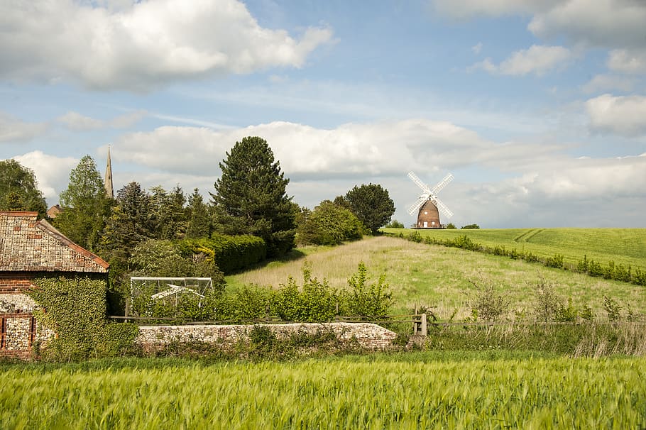 hill, grass, countryside, mill, windmill, nature, landscape HD wallpaper