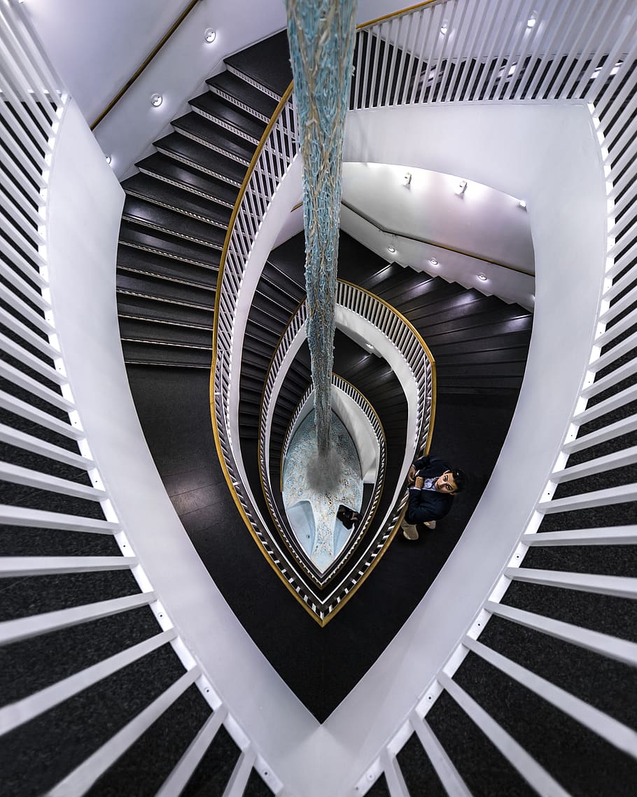 Spiral Stairs, architecture, man, person, perspective, staircase HD wallpaper