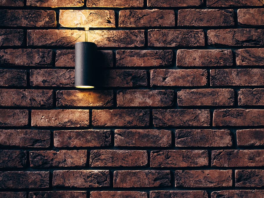 Tubular Black Sconce, bricks, brickwall, brickwork, bright, building, HD wallpaper