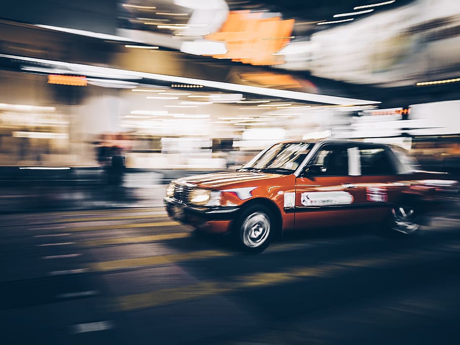 orange sedan, transportation, automobile, car, vehicle, machine HD wallpaper