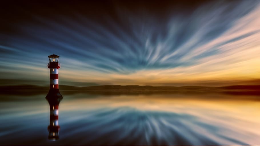 Red And White Lighthouse Painting, dawn, HD wallpaper, ocean HD wallpaper