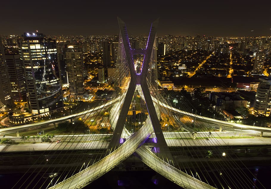 spiral highway at night, road, intersection, real parque, brazil HD wallpaper