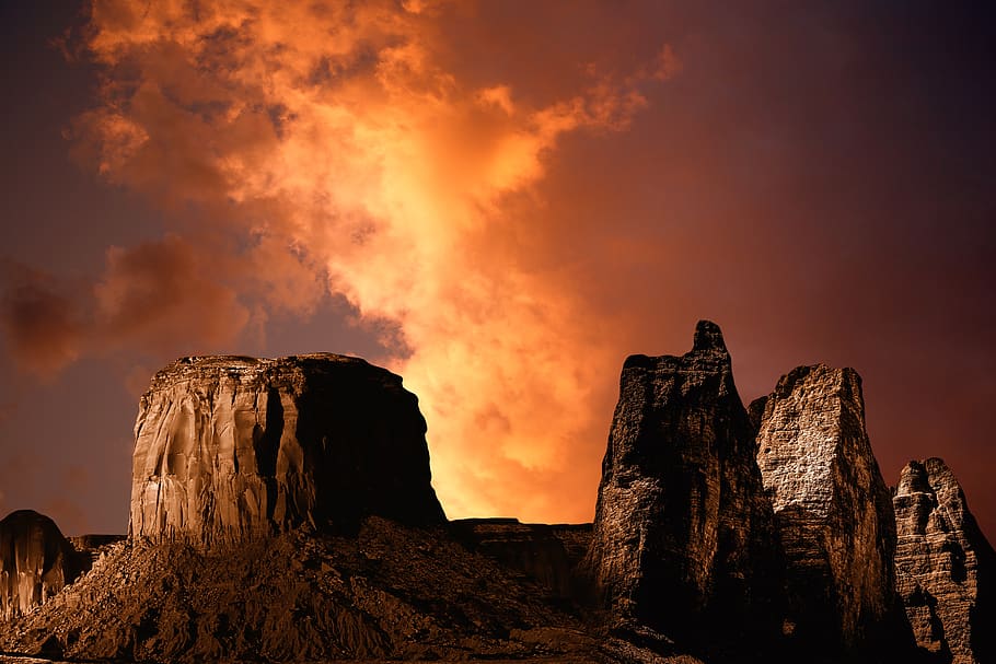sky, mountains, composing, collage, clouds, sun, sunset, nature HD wallpaper
