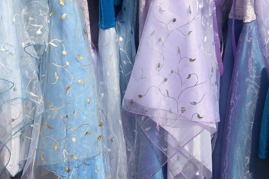 Assorted-color Floral Clothes, apparel, blue, boutique, close-up