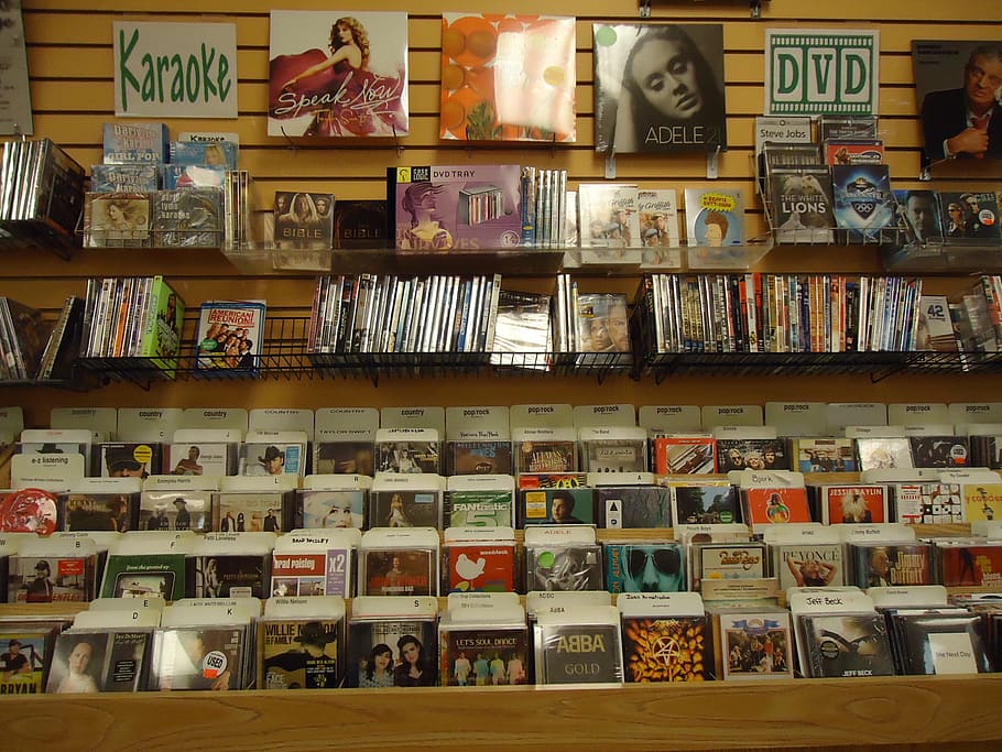dvd, cd, display, rack, shelf, shelves, store, shop, buy, sale, HD wallpaper
