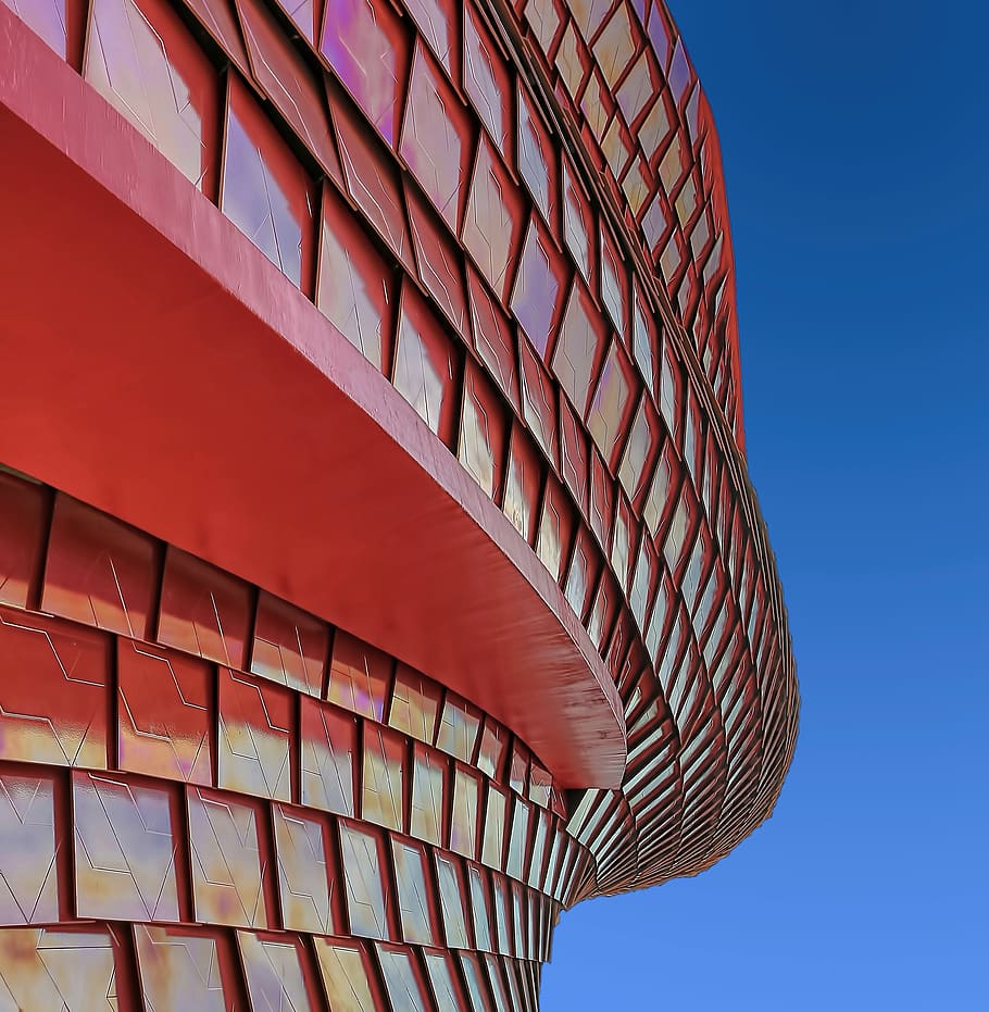 red concrete building, built structure, architecture, low angle view HD wallpaper