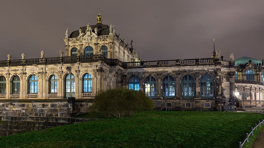 dresden, kennel, building, night, architecture, lights, travel HD wallpaper