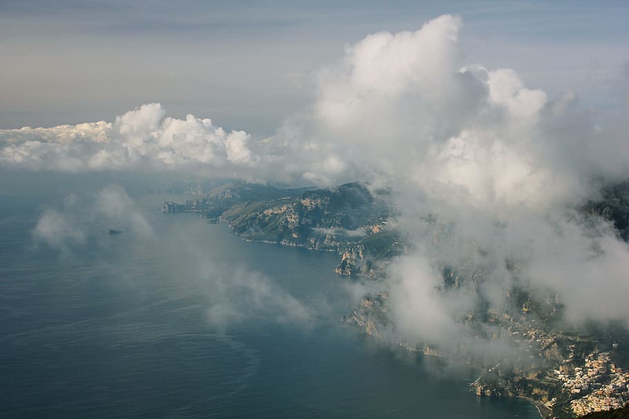 aerial, blue, clouds, editor's pick, gray, hills, landscapes HD wallpaper