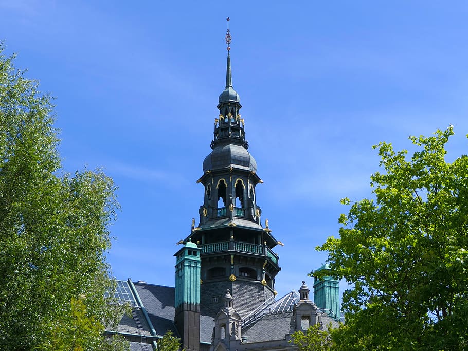 church, bell tower, trees, architecture, stockholm, yk, built structure HD wallpaper