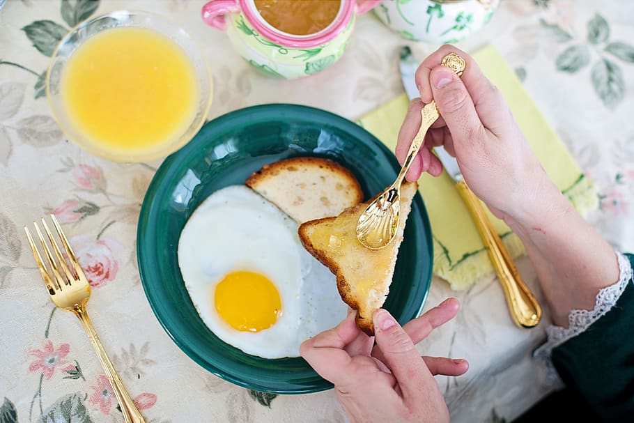 breakfast, fried egg, toast, jelly, jam, protein, food, yolk HD wallpaper