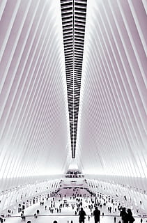 people standing inside building, person, human, lighting, world trade center station HD wallpaper