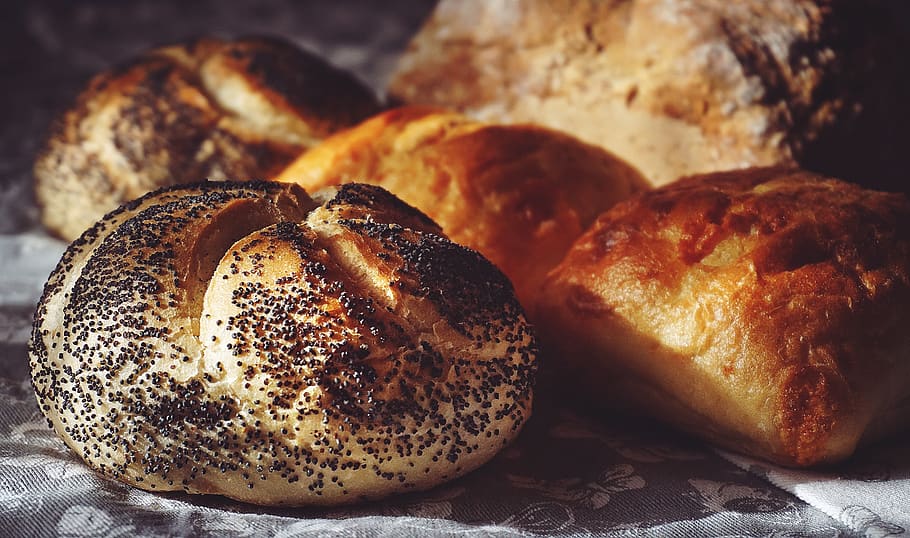 Baked Bread, baked goods, buns, fresh, homemade, pastry, poppy seed HD wallpaper