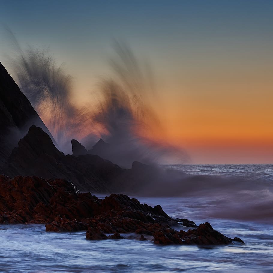 brown rock formation, promontory, sea, water, nature, outdoors HD wallpaper