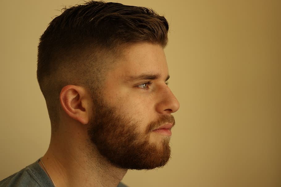 man, young, close up, portrait, beard, headshot, colored background HD wallpaper