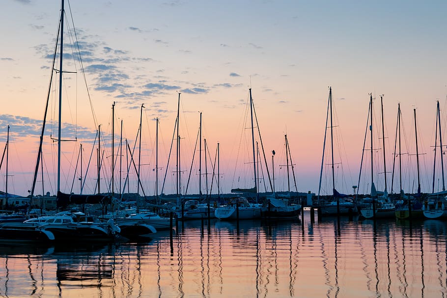 germany, barth, sky, sunset, port, boat, harbor, water, haven HD wallpaper