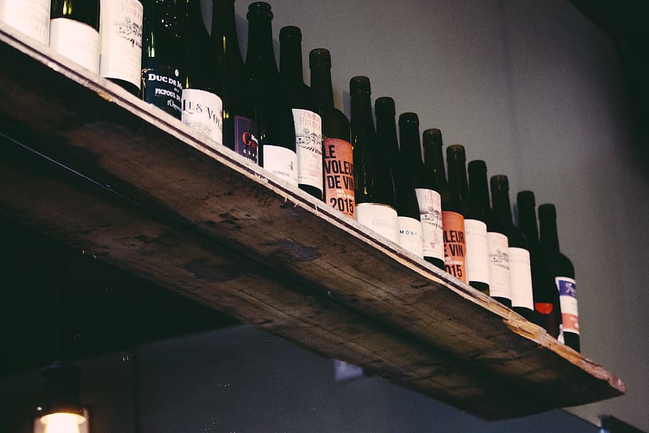 wine, rack, alcohol, cafe, drink, no people, indoors, wood - material HD wallpaper