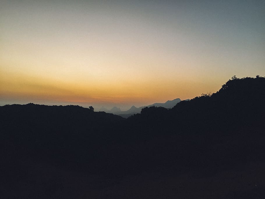 mountain, sky, tree, silhouette, beauty in nature, sunset, scenics - nature HD wallpaper