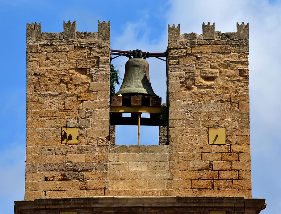 bell, steeple, bell tower, sand stone, historically, old, mediterranean, HD wallpaper