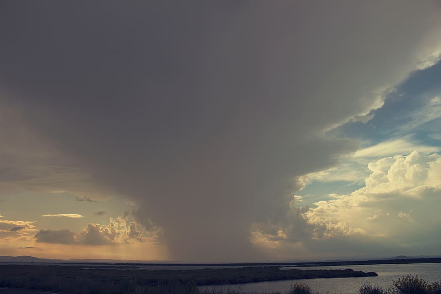 sky, grey, green, pink, blue, water, sun, raining, clouds, cloud - sky HD wallpaper