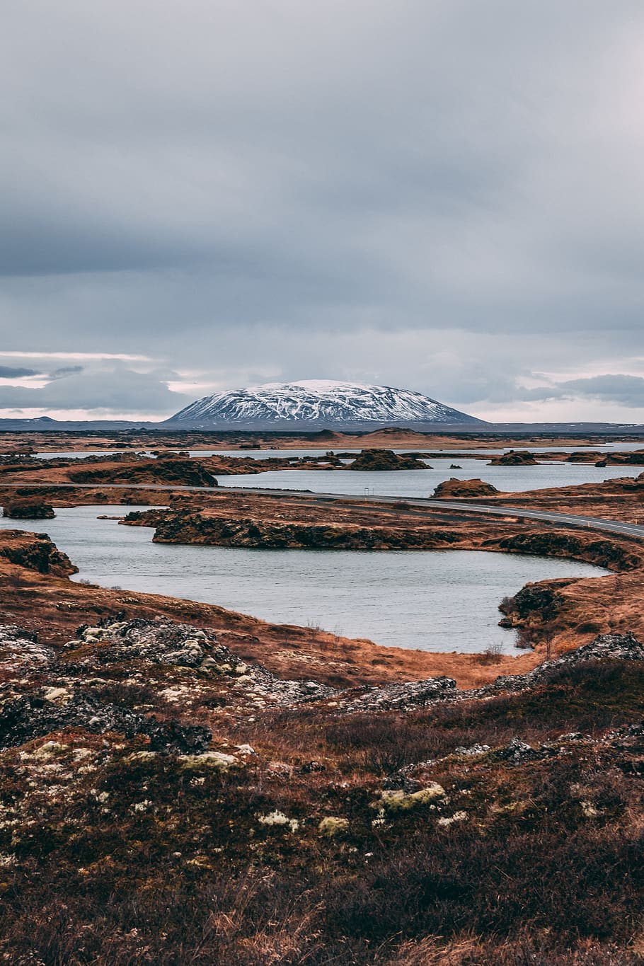 Body of Water Near Snow-capped Mountain, brown, clouds, dawn HD wallpaper