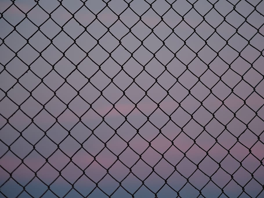 cyclone fence, grey, ornament, wire, metal, cloud, dark, sky HD wallpaper