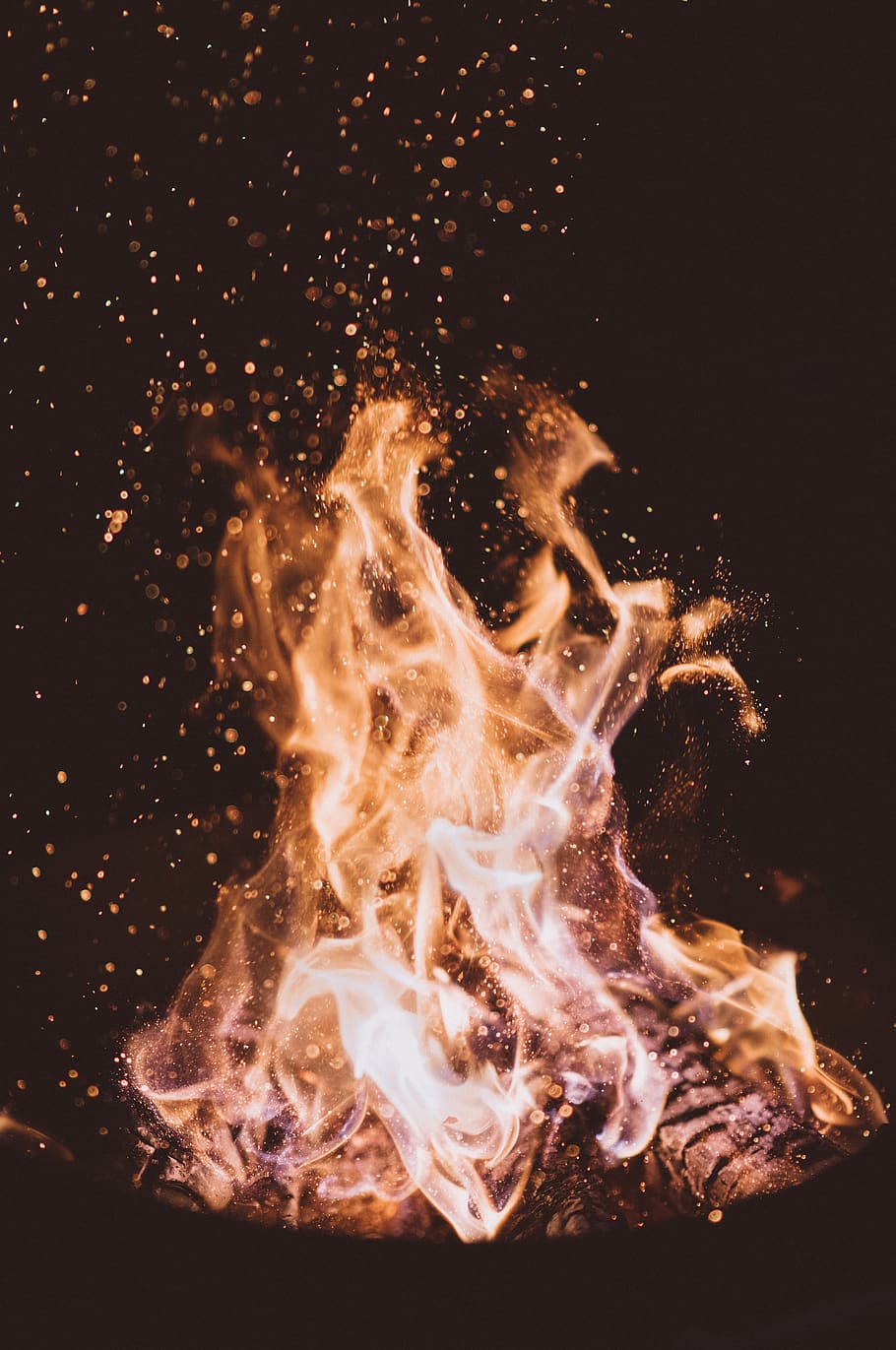 fire, flame, light, firewood, charcoal, ash, heat, bonfire HD wallpaper