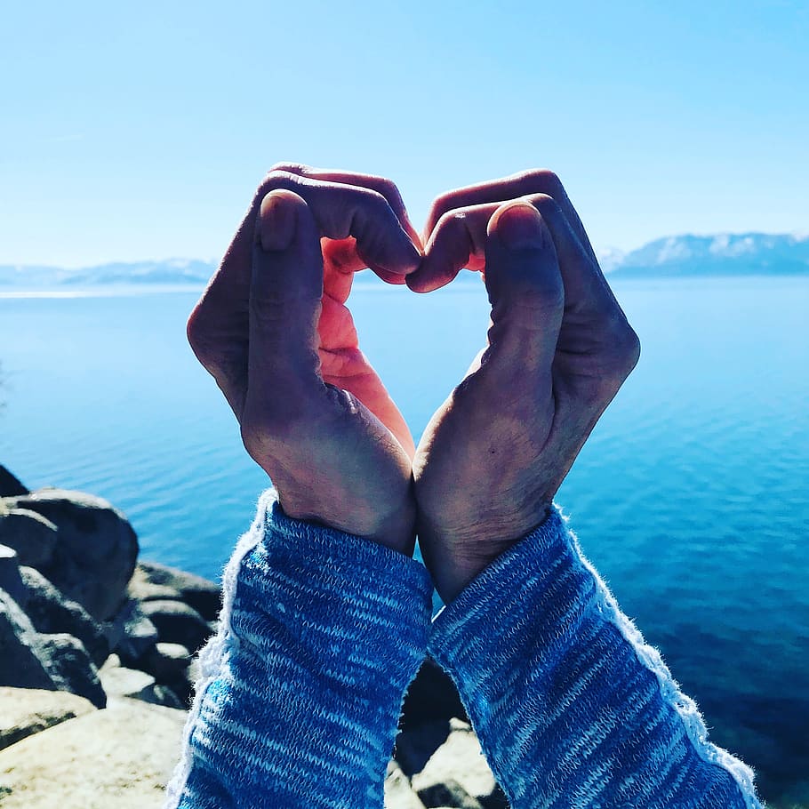 Person With Folded Hands Near Body of Water, daytime, heart, man HD wallpaper