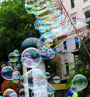soap bubbles, blow, fun, play, children, flying, childhood HD wallpaper
