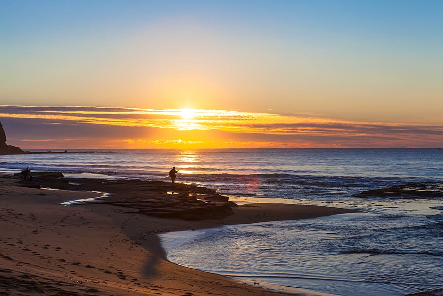 australia, turimetta beach, morning light, sea, ocean, clouds, HD wallpaper
