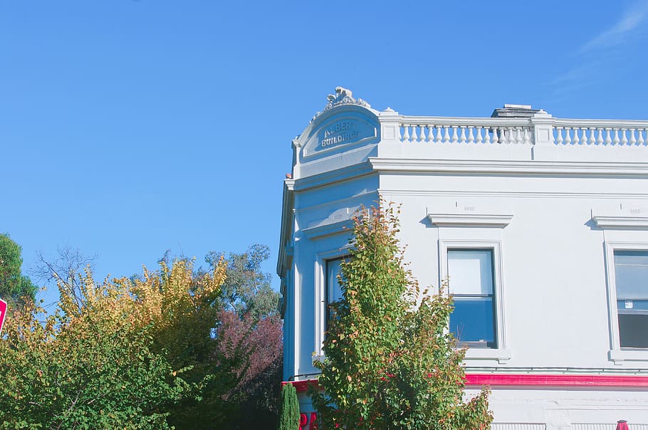 sky, australia, tree, vintage, white building, built structure HD wallpaper