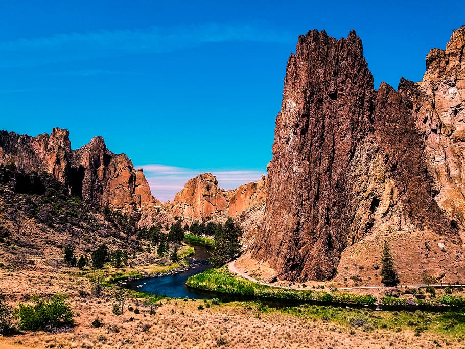 brown mountain under blue sky, nature, outdoors, valley, canyon HD wallpaper