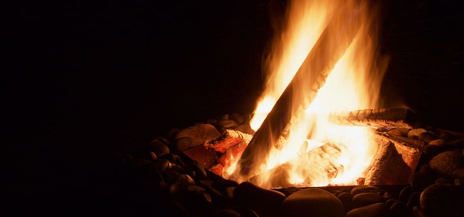 Bonfire With Black Background, burn, burning, burnt, campfire HD wallpaper