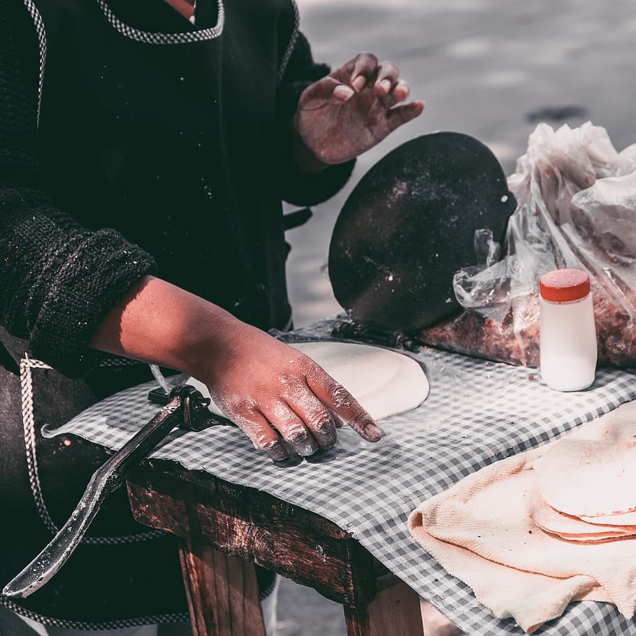 person kneading dough, one person, real people, midsection, table HD wallpaper