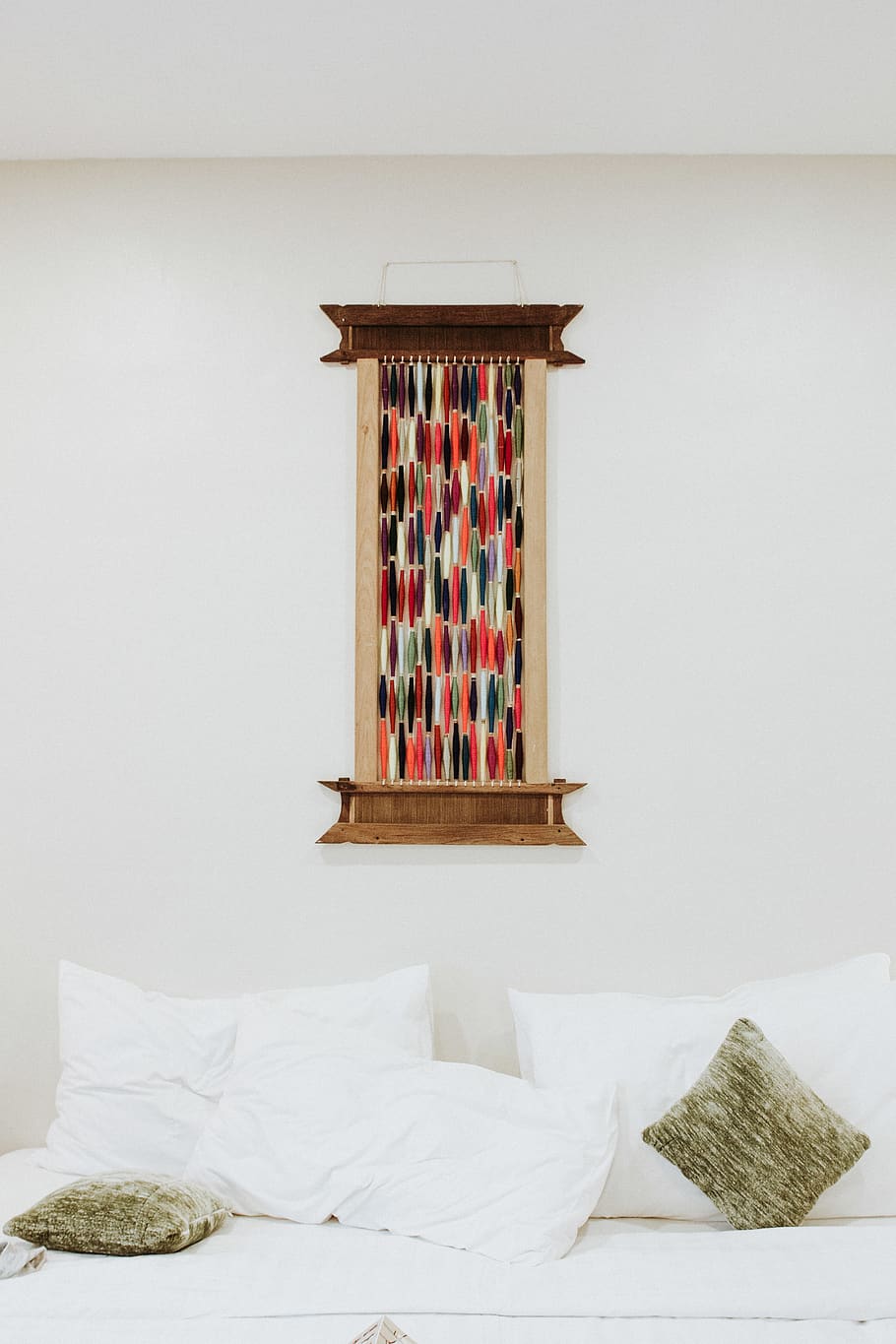 multicolored wall decor, indoors, no people, furniture, bed, home interior HD wallpaper