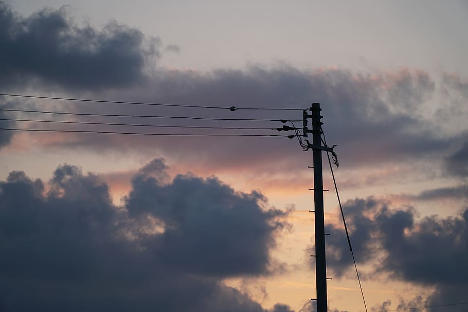 sky, evening, cloud, technology, cloud - sky, cable, electricity HD wallpaper