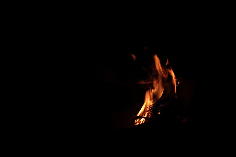 fire, dark, light, flame, black, campfire, hot, flicker, minimal, HD wallpaper