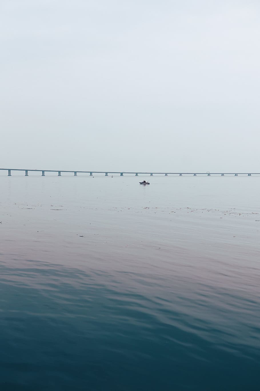 boat on body of water near bridge, float, alone, ripple, texture HD wallpaper